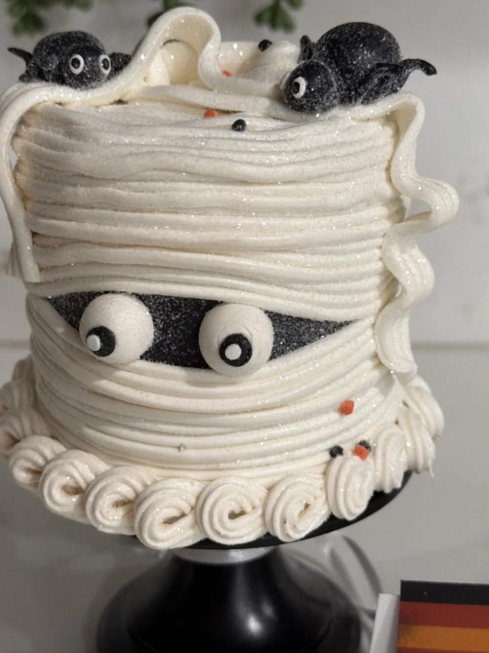 Sweet Treats Halloween Glittered Mini MUMMY Cake on Stand 6”